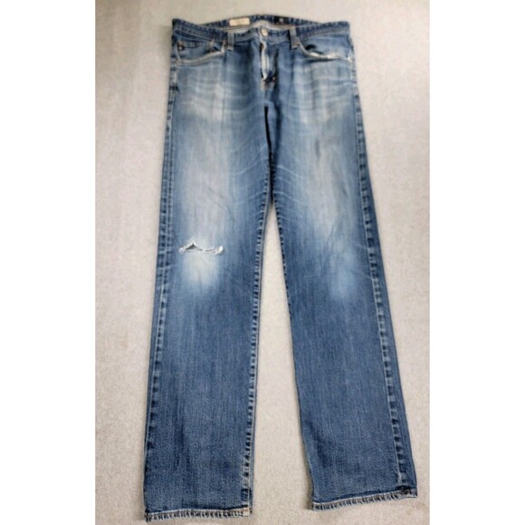 AG Adriano Goldschmied Jeans Mens 36X34 New Hero Straight Blue Distressed USA - Picture 1 of 16